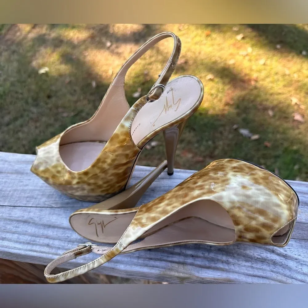 Giuseppe Zanotti Patent Leather Peep-Toe Slingback Heels - Size 38